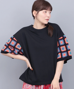 クロシェ風スリーブTシャツ